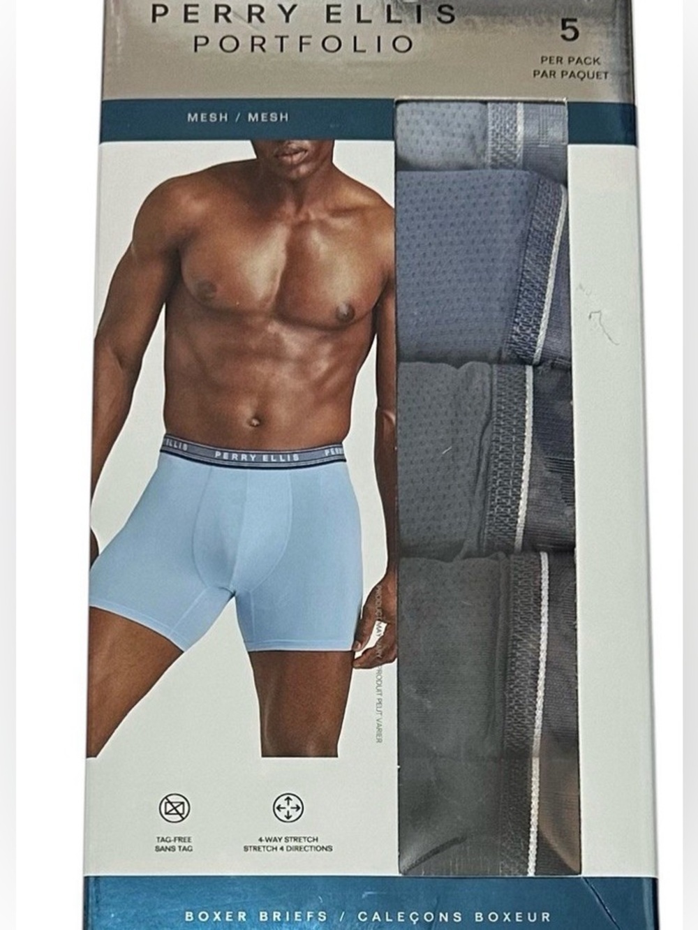 Sz M Perry Ellis 5-Pack Boxer Briefs in Light Blue, Black, Gray, Maroon